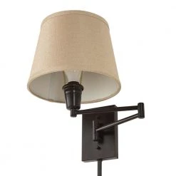 Ellsworth 1-Light Oil Rubbed Bronze Swing Arm Plug-In Wall Lamp with Fabric Shade by Hampton Bay -Hampton Bay Sales oil rubbed bronze hampton bay wall lamps hdp30115 4f 1000