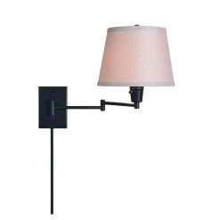 Ellsworth 1-Light Oil Rubbed Bronze Swing Arm Plug-In Wall Lamp with Fabric Shade by Hampton Bay