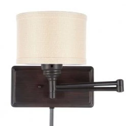 Brookhaven 1-Light Bronze Swing Arm Sconce with Fabric Shade and 6 ft. Cord by Hampton Bay -Hampton Bay Sales oil rubbed bronze hampton bay wall sconces ew0780obr 4f 1000