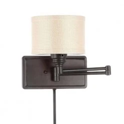 Brookhaven 1-Light Bronze Swing Arm Sconce with Fabric Shade and 6 ft. Cord by Hampton Bay -Hampton Bay Sales oil rubbed bronze hampton bay wall sconces ew0780obr a0 1000