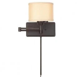 Brookhaven 1-Light Bronze Swing Arm Sconce with Fabric Shade and 6 ft. Cord by Hampton Bay -Hampton Bay Sales oil rubbed bronze hampton bay wall sconces ew0780obr c3 1000