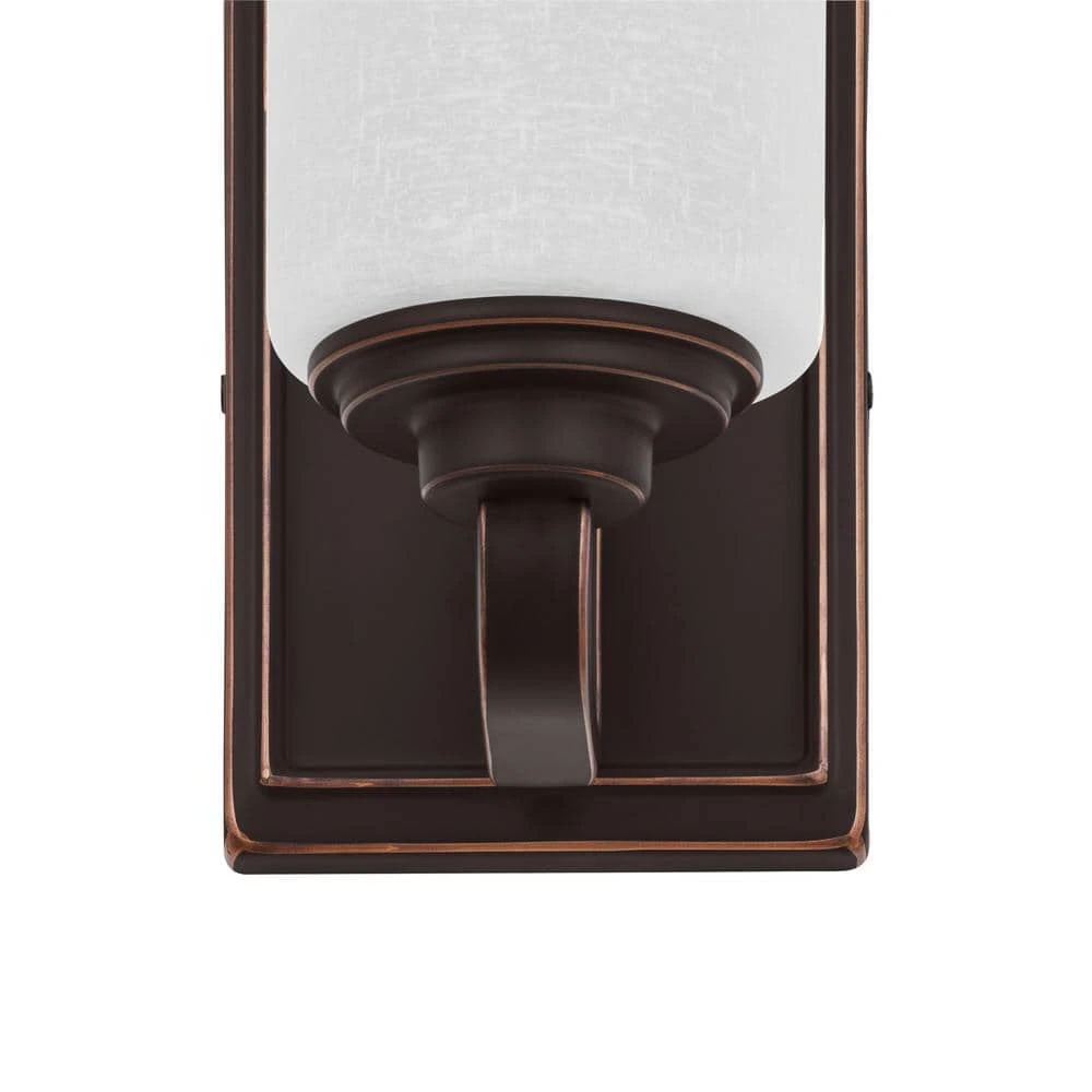 Hartford Lake 7.28 in. 1-Light Oil Rubbed Bronze Indoor Wall Sconce with Linen Glass Shade, Rustic Farmhouse Wall Light by Hampton Bay 5 Hartford Lake 7.28 in. 1-Light Oil Rubbed Bronze Indoor Wall Sconce with Linen Glass Shade, Rustic Farmhouse Wall Light by Hampton Bay - Image 5