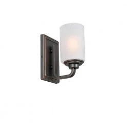 Hartford Lake 7.28 in. 1-Light Oil Rubbed Bronze Indoor Wall Sconce with Linen Glass Shade, Rustic Farmhouse Wall Light by Hampton Bay