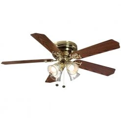 Carriage House 52 in. Indoor LED Polished Brass Ceiling Fan with Light Kit, Reversible Motor and Reversible Blades by Hampton Bay