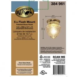 1-Light Polished Brass Flush Mount Light with Acorn Shaped Glass Shade by Hampton Bay 16 1-Light Polished Brass Flush Mount Light with Acorn Shaped Glass Shade by Hampton Bay -Hampton Bay Sales polished brass hampton bay flush mount lights jo201h 1f 1000