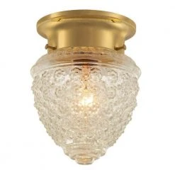 1-Light Polished Brass Flush Mount Light with Acorn Shaped Glass Shade by Hampton Bay