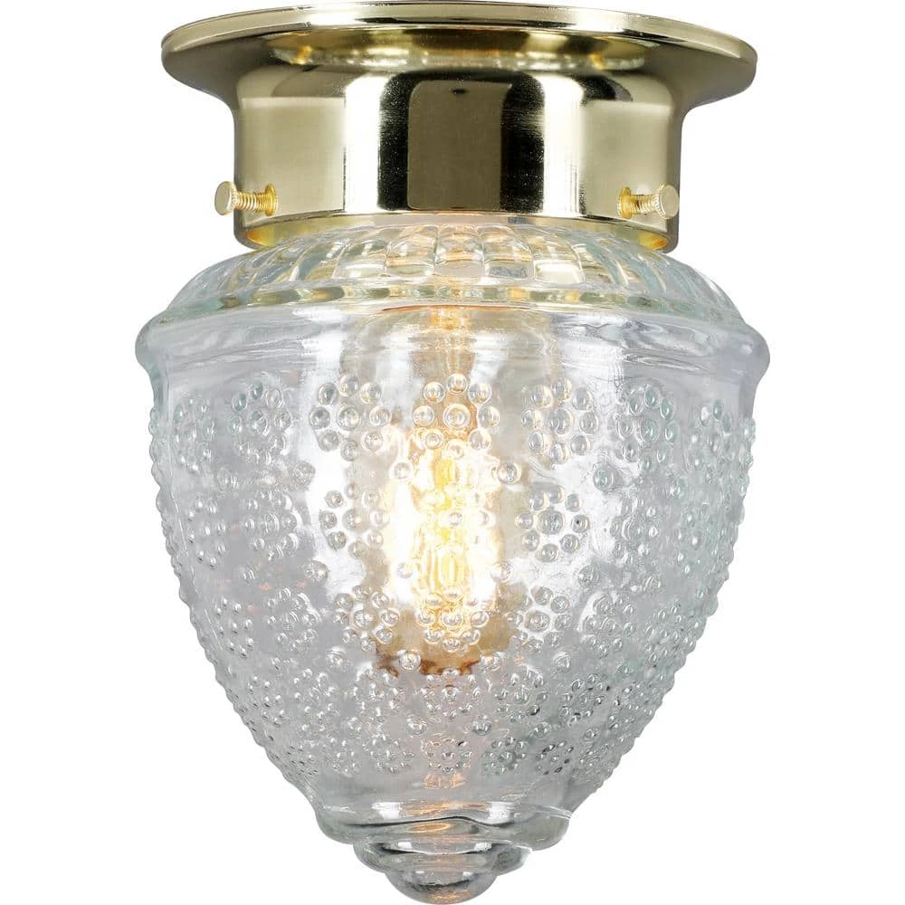 1-Light Polished Brass Flush Mount Light with Acorn Shaped Glass Shade by Hampton Bay 2 1-Light Polished Brass Flush Mount Light with Acorn Shaped Glass Shade by Hampton Bay - Image 2