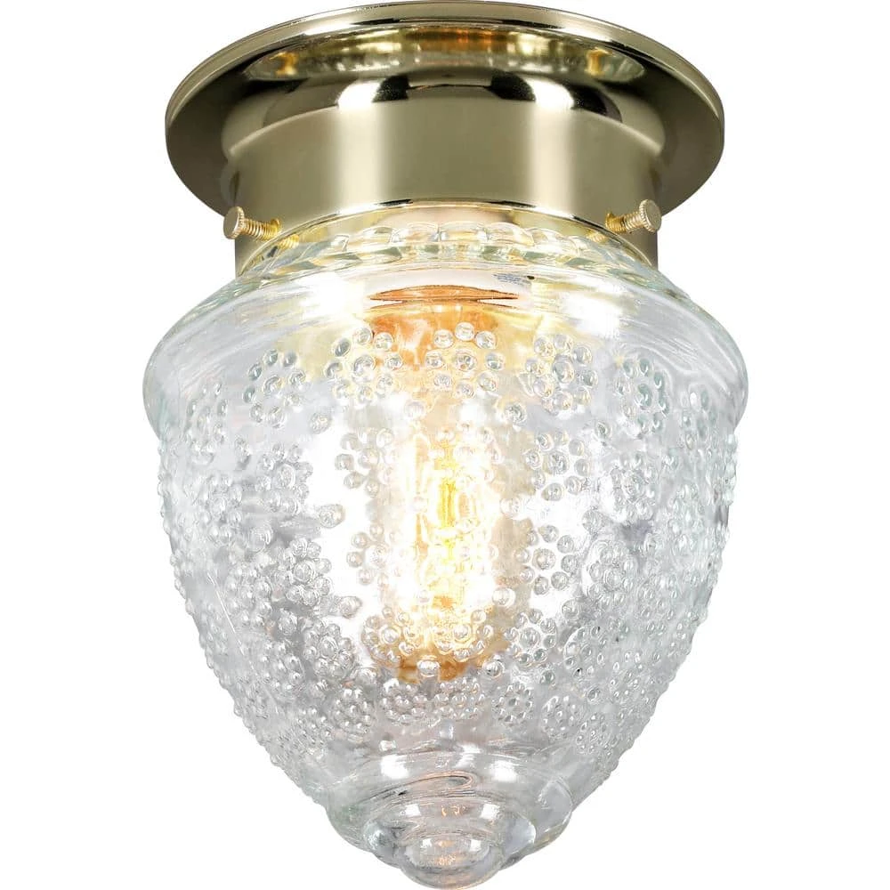 1-Light Polished Brass Flush Mount Light with Acorn Shaped Glass Shade by Hampton Bay 9 1-Light Polished Brass Flush Mount Light with Acorn Shaped Glass Shade by Hampton Bay - Image 9