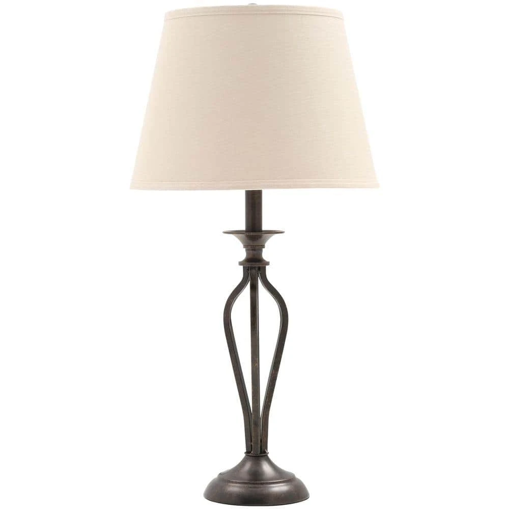 Rhodes 28 in. Bronze Table Lamp with Natural Linen Shade by Hampton Bay 4 Rhodes 28 in. Bronze Table Lamp with Natural Linen Shade by Hampton Bay - Image 4