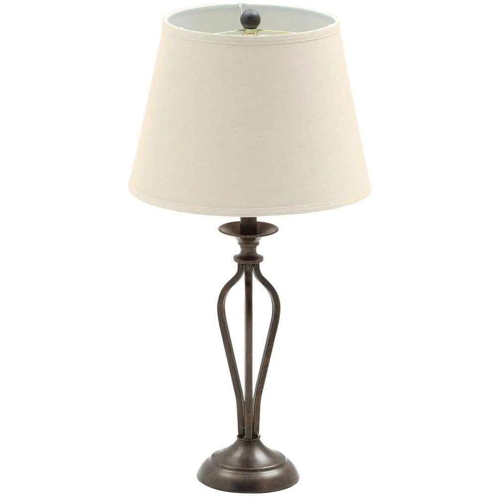 Rhodes 28 in. Bronze Table Lamp with Natural Linen Shade by Hampton Bay 8 Rhodes 28 in. Bronze Table Lamp with Natural Linen Shade by Hampton Bay - Image 8