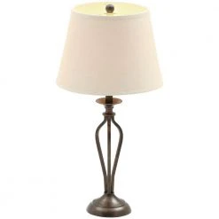 Rhodes 28 in. Bronze Table Lamp with Natural Linen Shade by Hampton Bay