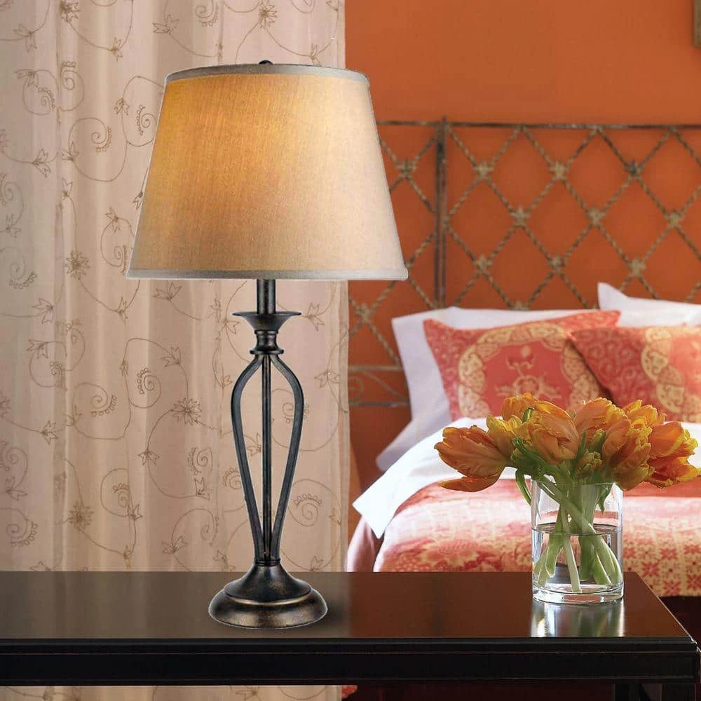 Rhodes 28 in. Bronze Table Lamp with Natural Linen Shade by Hampton Bay 2 Rhodes 28 in. Bronze Table Lamp with Natural Linen Shade by Hampton Bay - Image 2