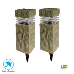 Solar Sand Stone Outdoor Integrated LED Landscape Rock Pillar Path Light (2-Pack) by Hampton Bay