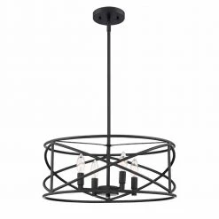 Hastings 4-Light Satin Bronze Industrial Caged Drum Chandelier by Hampton Bay