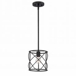 Hastings 1-Light Satin Bronze Industrial Caged Drum Kitchen Hanging Pendant Light by Hampton Bay