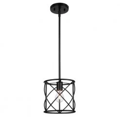 Hastings 1-Light Satin Bronze Industrial Caged Drum Kitchen Hanging Pendant Light by Hampton Bay -Hampton Bay Sales satin bronze hampton bay chandeliers hb2592 34 66 1000