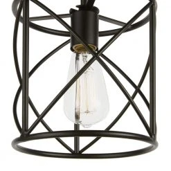Hastings 1-Light Satin Bronze Industrial Caged Drum Kitchen Hanging Pendant Light by Hampton Bay -Hampton Bay Sales satin bronze hampton bay chandeliers hb2592 34 77 1000