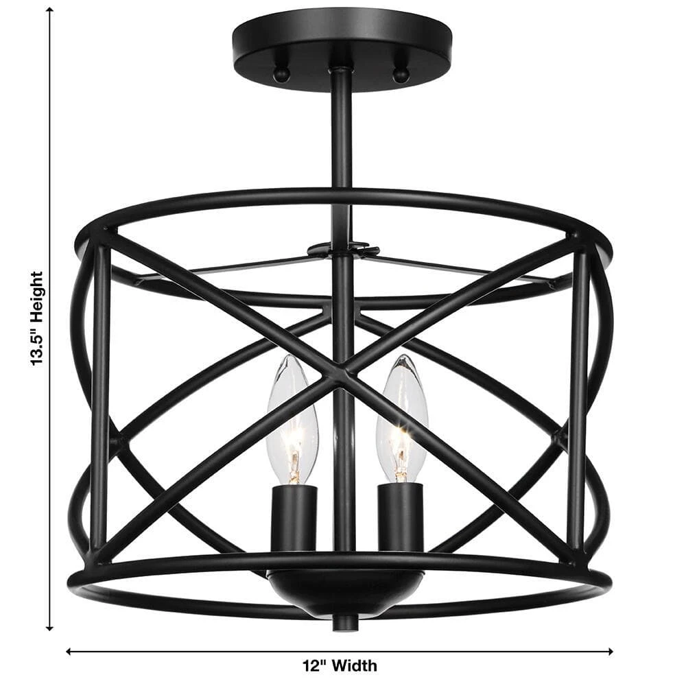 Hastings 13.5 in. 2-Light Satin Bronze Industrial Caged Drum Ceiling Semi Flush Mount Light by Hampton Bay 3 Hastings 13.5 in. 2-Light Satin Bronze Industrial Caged Drum Ceiling Semi Flush Mount Light by Hampton Bay - Image 3