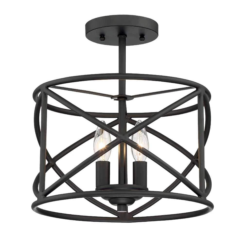 Hastings 13.5 in. 2-Light Satin Bronze Industrial Caged Drum Ceiling Semi Flush Mount Light by Hampton Bay 1 Hastings 13.5 in. 2-Light Satin Bronze Industrial Caged Drum Ceiling Semi Flush Mount Light by Hampton Bay