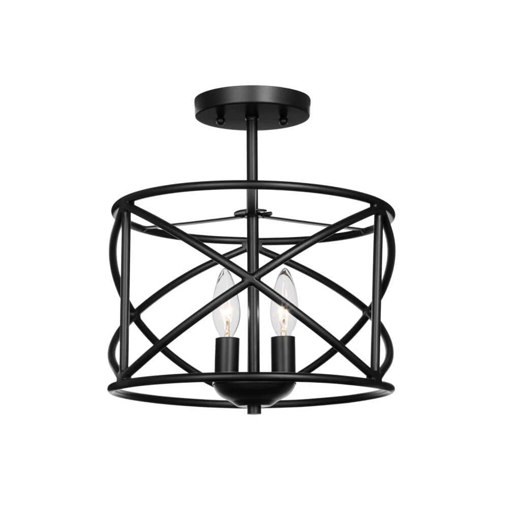 Hastings 13.5 in. 2-Light Satin Bronze Industrial Caged Drum Ceiling Semi Flush Mount Light by Hampton Bay 6 Hastings 13.5 in. 2-Light Satin Bronze Industrial Caged Drum Ceiling Semi Flush Mount Light by Hampton Bay - Image 6