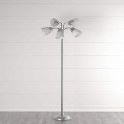 66 in. Satin Nickel Floor Lamp with 5 Plastic Bell Shades by Hampton Bay -Hampton Bay Sales satin nickel hampton bay floor lamps 524505 31 1000