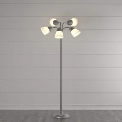66 in. Satin Nickel Floor Lamp with 5 Plastic Bell Shades by Hampton Bay -Hampton Bay Sales satin nickel hampton bay floor lamps 524505 d4 1000
