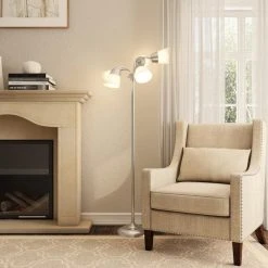 66 in. Satin Nickel Floor Lamp with 5 Plastic Bell Shades by Hampton Bay -Hampton Bay Sales satin nickel hampton bay floor lamps 524505 fa 1000