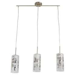 3-Light Brushed Nickel Ceiling Mini Pendant with Modern Pattern Etched White Glass Shades by Hampton Bay
