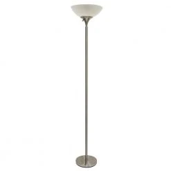 71 in. Satin Steel Floor Lamp with Frosted White Shade by Hampton Bay