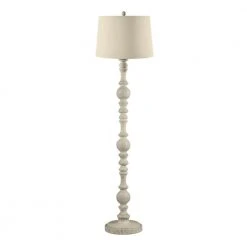 Witherby 61 in. Shabby White Floor Lamp with Gray Lamp Shade by Hampton Bay