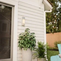 Caroline Modern 1-Light Silver LED Outdoor Wall Lantern Sconce with Silver Strap and Seeded Glass (1-Pack) by Hampton Bay -Hampton Bay Sales silver hampton bay outdoor sconces hdp98270ss 1f 1000