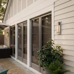 Caroline Modern 1-Light Silver LED Outdoor Wall Lantern Sconce with Silver Strap and Seeded Glass (1-Pack) by Hampton Bay -Hampton Bay Sales silver hampton bay outdoor sconces hdp98270ss 44 1000