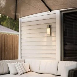 Caroline Modern 1-Light Silver LED Outdoor Wall Lantern Sconce with Silver Strap and Seeded Glass (1-Pack) by Hampton Bay -Hampton Bay Sales silver hampton bay outdoor sconces hdp98270ss 4f 1000