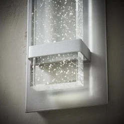 Caroline Modern 1-Light Silver LED Outdoor Wall Lantern Sconce with Silver Strap and Seeded Glass (1-Pack) by Hampton Bay -Hampton Bay Sales silver hampton bay outdoor sconces hdp98270ss 66 1000