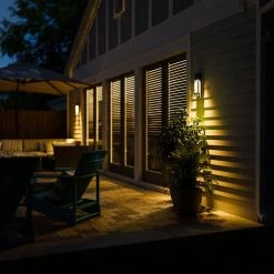 Caroline Modern 1-Light Silver LED Outdoor Wall Lantern Sconce with Silver Strap and Seeded Glass (1-Pack) by Hampton Bay -Hampton Bay Sales silver hampton bay outdoor sconces hdp98270ss fa 1000