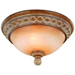 Berlini 13 in. 2-Light Tuscan Patina Flush Mount with Marble Glass Shade by Hampton Bay