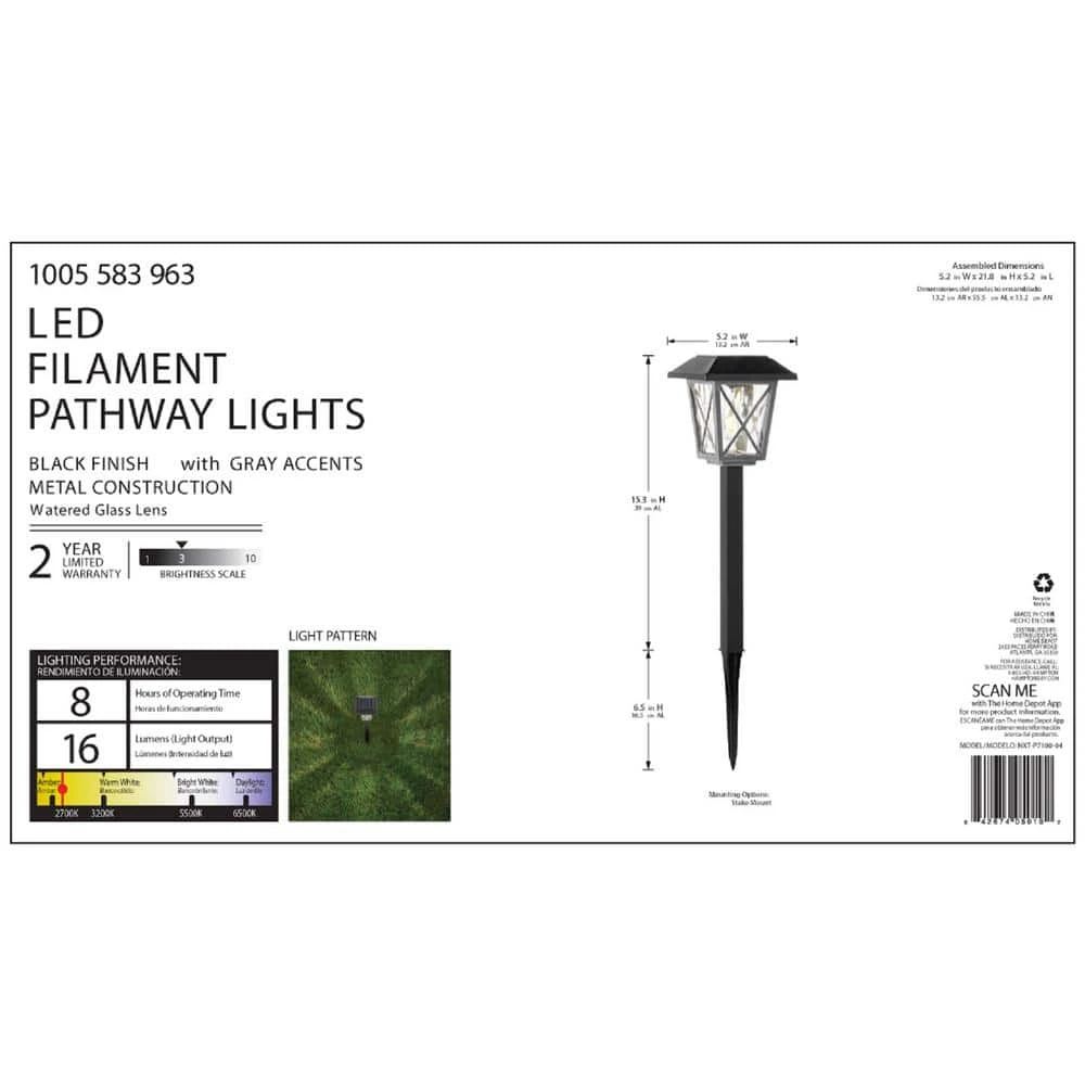 16 Lumens 2-Tone Black & Grey Finish Solar LED Landscape Pathway Light Set with Vintage Bulb (12-Pack) by Hampton Bay 5 16 Lumens 2-Tone Black & Grey Finish Solar LED Landscape Pathway Light Set with Vintage Bulb (12-Pack) by Hampton Bay - Image 5