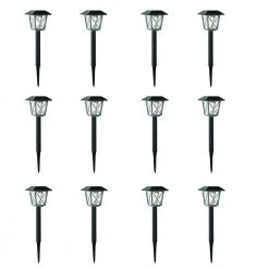 16 Lumens 2-Tone Black & Grey Finish Solar LED Landscape Pathway Light Set with Vintage Bulb (12-Pack) by Hampton Bay