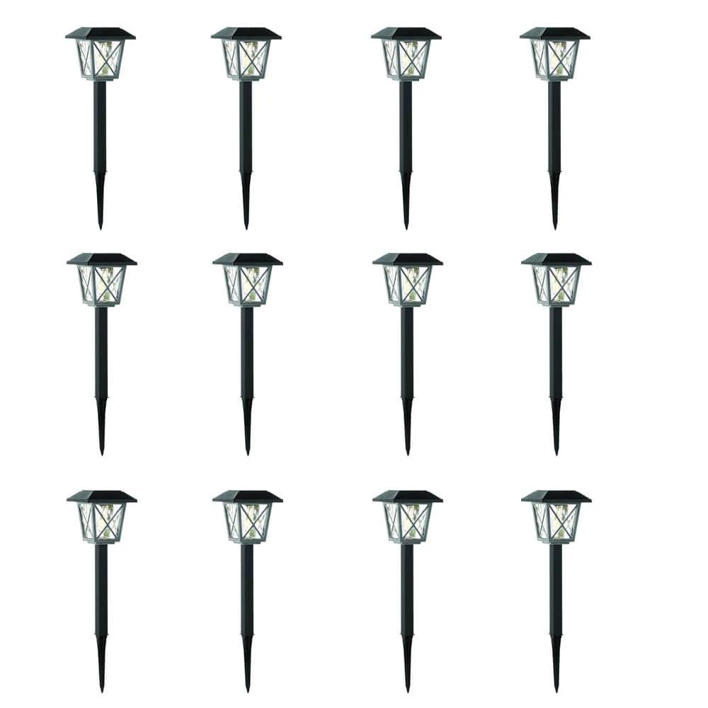 16 Lumens 2-Tone Black & Grey Finish Solar LED Landscape Pathway Light Set with Vintage Bulb (12-Pack) by Hampton Bay 1 16 Lumens 2-Tone Black & Grey Finish Solar LED Landscape Pathway Light Set with Vintage Bulb (12-Pack) by Hampton Bay