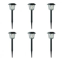 Oakleigh 16 Lumens Solar 2-Tone Black and Grey LED Landscape Pathway Light Set with Vintage Bulb (6-Pack) by Hampton Bay