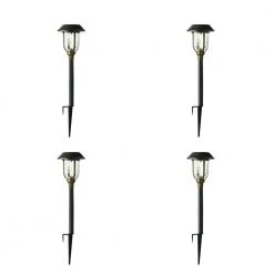 Savannah 25 Lumens Solar 2-Tone Bronze and Brass LED Diecast Landscape Pathway Light Set with Vintage Bulb (4-Pack) by Hampton Bay