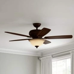 Southwind 52 in. Indoor LED Venetian Bronze Ceiling Fan with 5 Reversible Blades, Light Kit, Downrod and Remote Control by Hampton Bay -Hampton Bay Sales venetian bronze hampton bay ceiling fans with lights 52371 66 1000