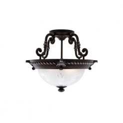 Bercello Estates 15 in. 2-Light Volterra Bronze Semi-Flush Mount with Etched Glass Shade by Hampton Bay