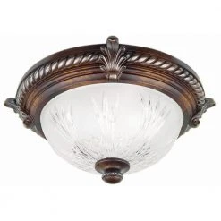 Bercello Estates 15 in. 2-Light Volterra Bronze Flush Mount with Etched Glass Shade by Hampton Bay