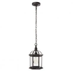 Wickford 1-Light Weathered Bronze Hardwired Outdoor Pendant with Clear Beveled Glass by Hampton Bay