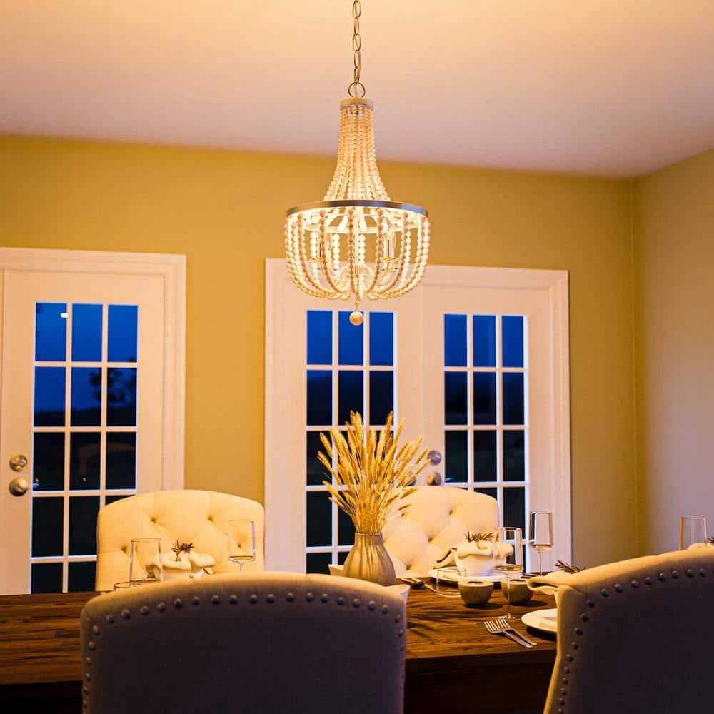 Adelaide 4-Light Weathered White Wood Bead with Brushed Nickel Chandelier by Hampton Bay 8 Adelaide 4-Light Weathered White Wood Bead with Brushed Nickel Chandelier by Hampton Bay - Image 8