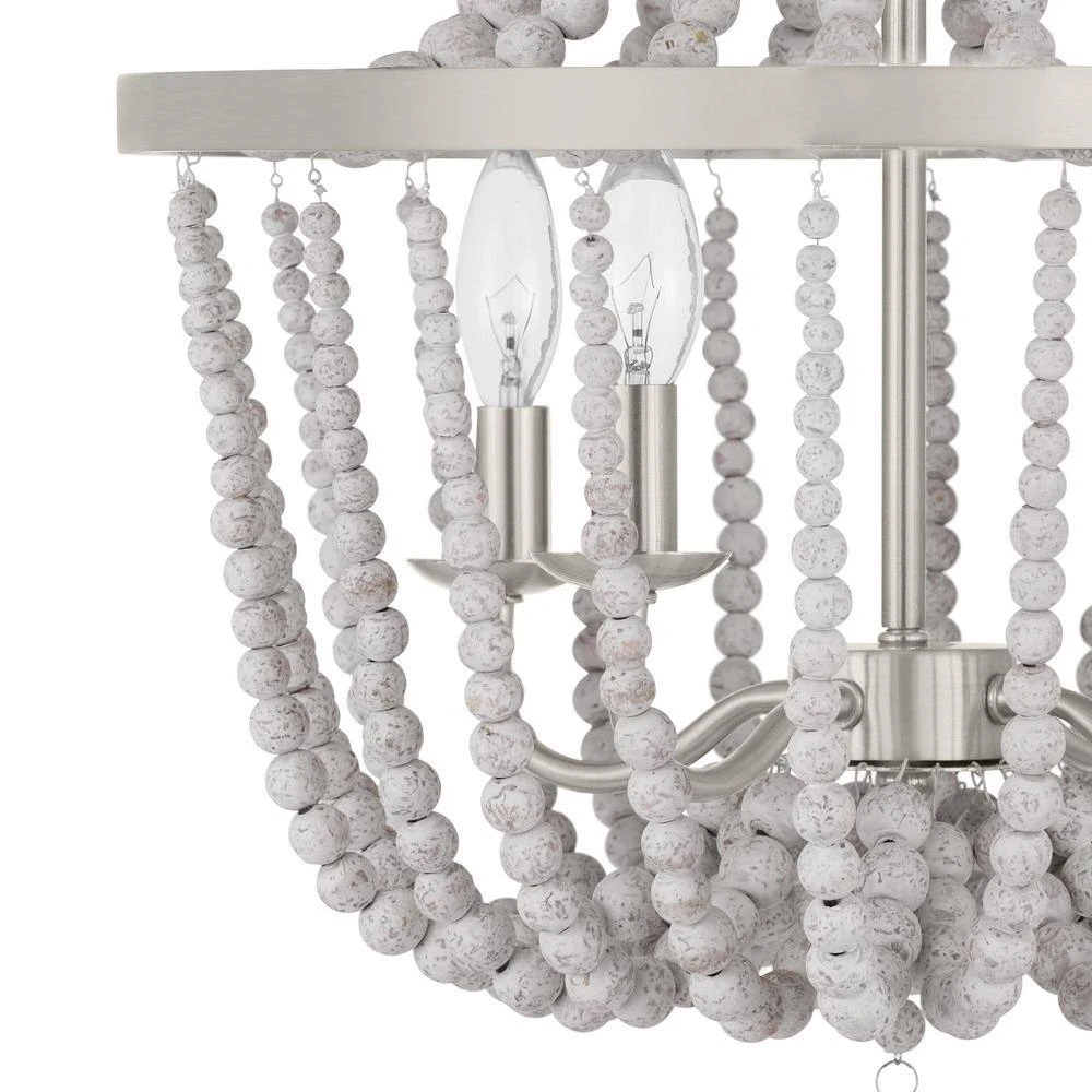 Adelaide 4-Light Weathered White Wood Bead with Brushed Nickel Chandelier by Hampton Bay 3 Adelaide 4-Light Weathered White Wood Bead with Brushed Nickel Chandelier by Hampton Bay - Image 3