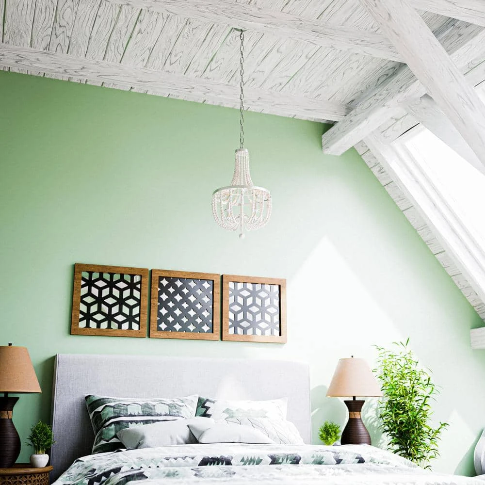 Adelaide 4-Light Weathered White Wood Bead with Brushed Nickel Chandelier by Hampton Bay 9 Adelaide 4-Light Weathered White Wood Bead with Brushed Nickel Chandelier by Hampton Bay - Image 9