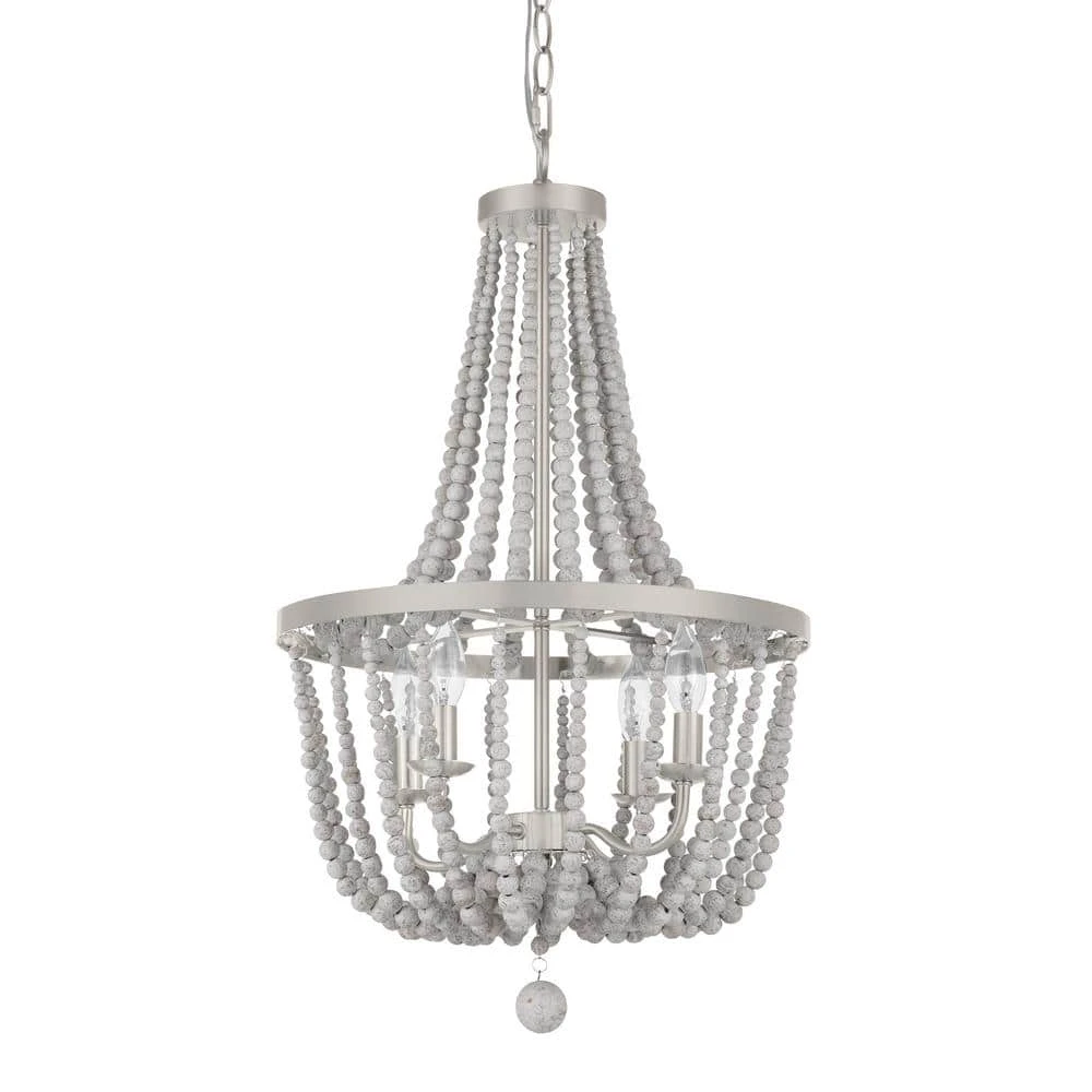 Adelaide 4-Light Weathered White Wood Bead with Brushed Nickel Chandelier by Hampton Bay 1 Adelaide 4-Light Weathered White Wood Bead with Brushed Nickel Chandelier by Hampton Bay
