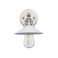 Glenhurst 1-Light White and Brushed Nickel Indoor Industrial Farmhouse Wall Sconce Light Fixture with Metal Shade by Hampton Bay
